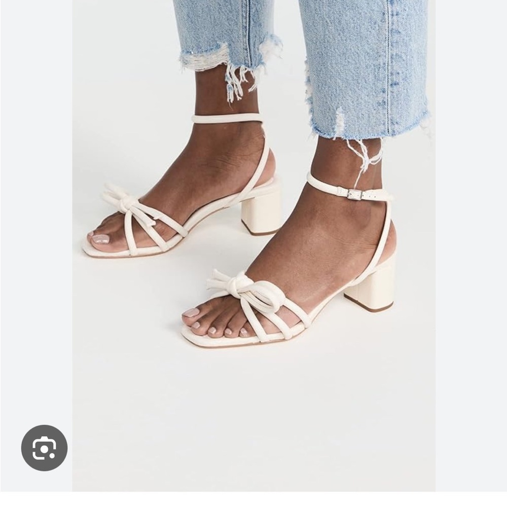 Loeffler Randall Cream Strappy Block Heel Sandals